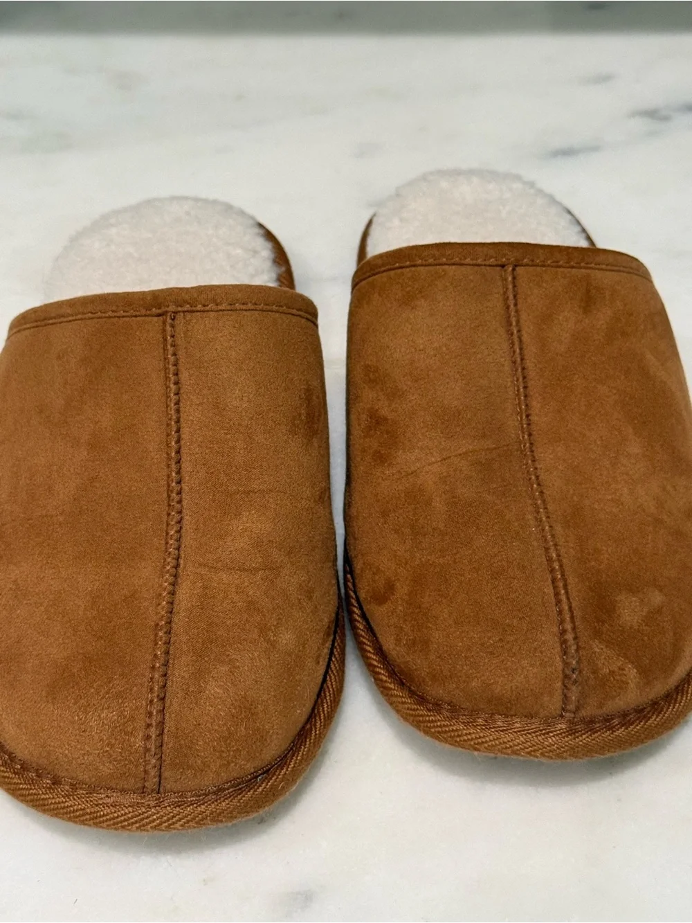 Nordstrom Kids Tan Brown Suede-Look Shearling Slippers